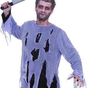 Zombie Shirt Black and Gray Tattered Halloween Costume One Size